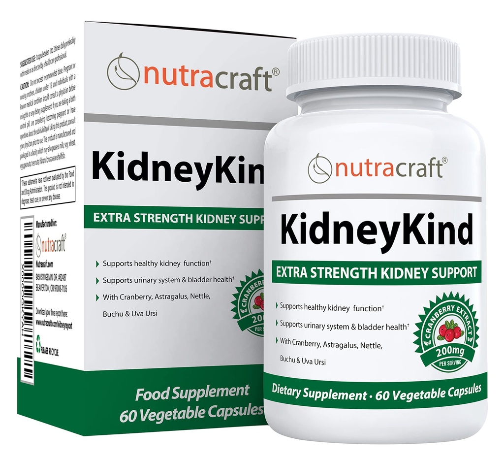 Nutracraft KidneyKind #1 Supporto per reni e integratore di disintossicazione | Pulitura per la vescica e salute urinaria | Buchu, Juniper, Uva Ursi, Cranberry, Nettle Leaf & More | 60 capsule di vege