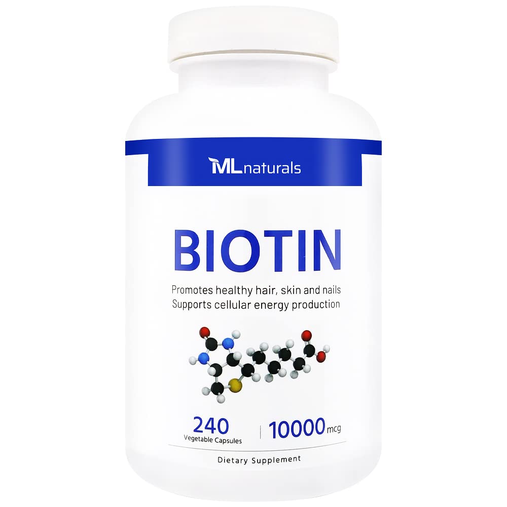ML Naturals Biotin 10000 mcg 240 Gemüsekapseln. Unterstützt gesundes Haar, Haut, Nägel und Energieproduktion, NSF-zertifiziert & cGMP-Compliant