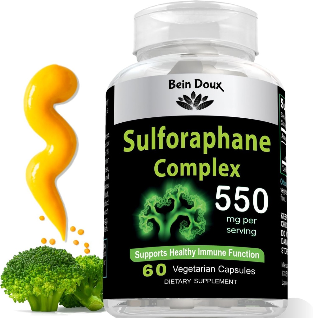 550mg Sulforaphane Ergänzung mit Glucoraphanin und Myrosinase | Broccoli Ergänzung - Kompletter NRF2-Aktivator, Leistungsstarke Antioxidantien und zelluläre Gesundheit | 60 vegetarische Kapseln