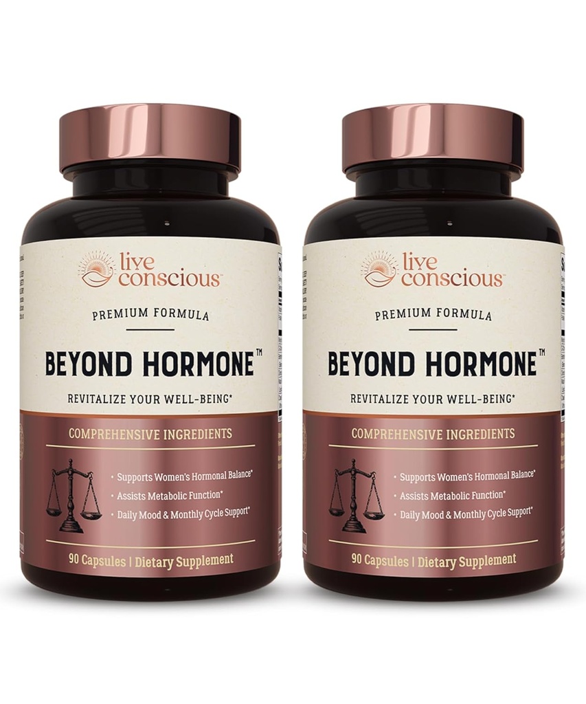 Live Conscious Beyond Hormone Daily Menopause & PMS Supplement - Metabolism Support & Healthy Estrogen Balance für Frauen - Berberine, DIM, Chaste Tree Berry, Maca Root, Myo & D-Chiro-Inositol - 90 Ct.