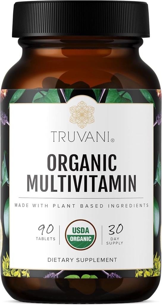 Truvani Daily Organic Multivitamin Supplement - Vegan, Non OGM Tablets with Iron & Biotin - Latticini, Soia, & Gluten Free - 30 giorni di alimentazione (90 compresse)