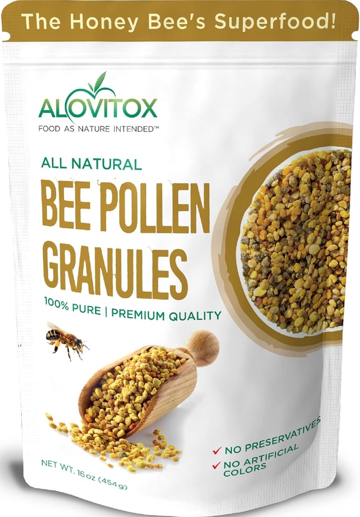 Alovitox Bee Pollen Granulate 16 Oz | 100% rein, frische Raw Bee Pollen | Superfood verpackte Bienen Pollen mit Antioxidans, Protein, Vitamine & More | Nutritional Yeast & Gluten Free