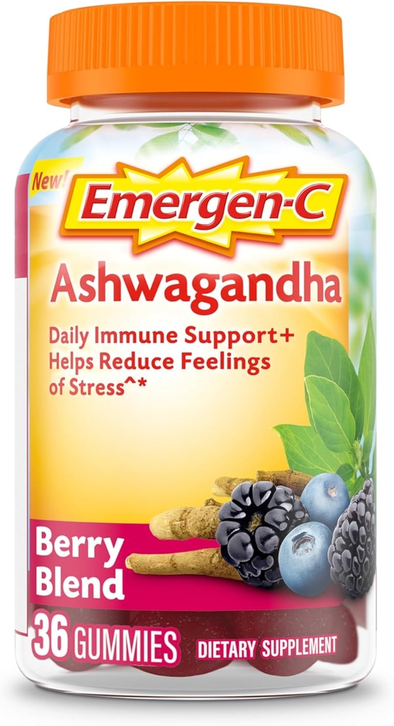 Emergen-C Vitamina C e Ashwagandha Gummies, Supplemento dietetico per il supporto immunitario, Miscela di Berry, Back to School Essentials - 36 Conte