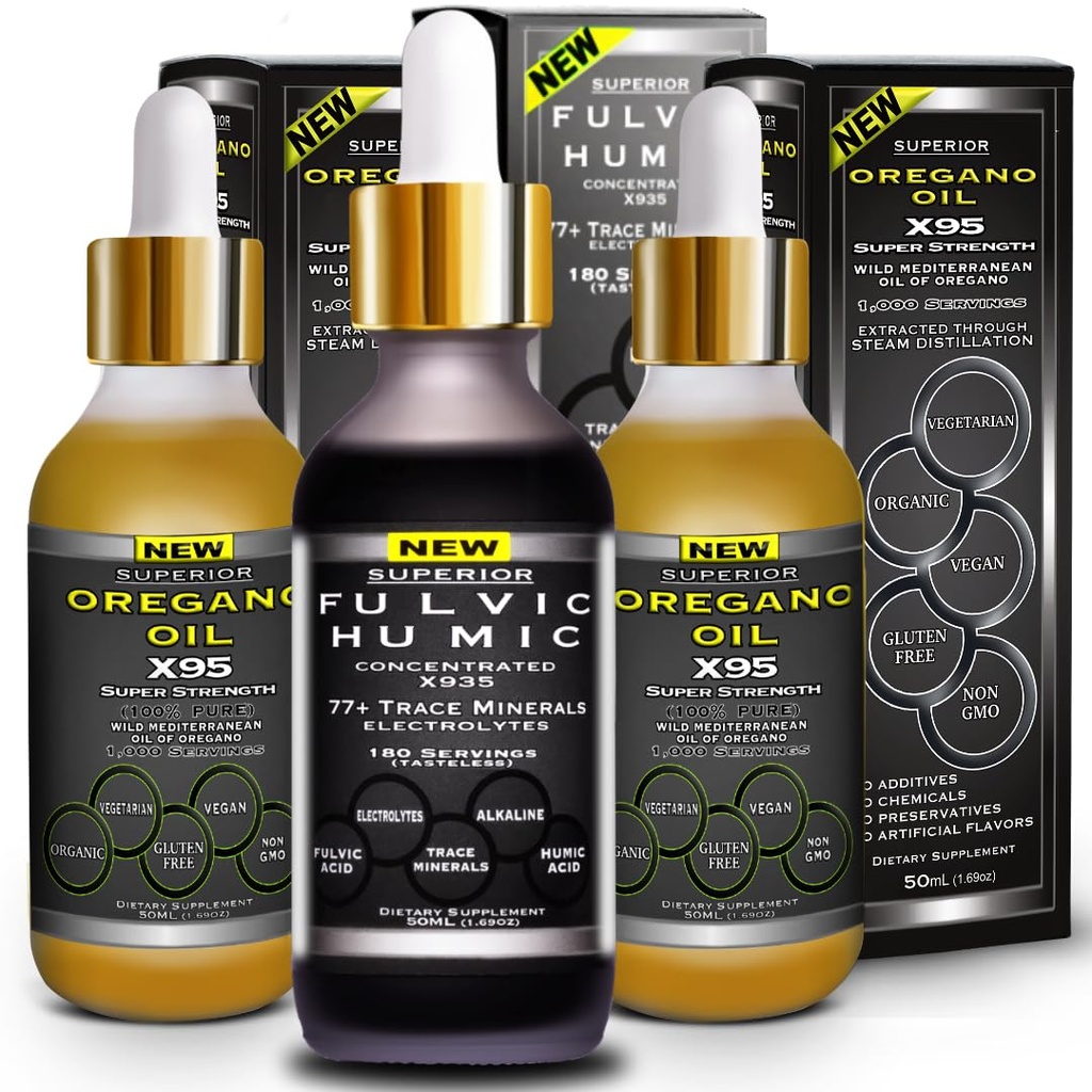 Fulvic Huminsäure Ionic Trace Minerals mit Elektrolyten Flüssigergänzung Plus Oregano Öl Tropfen Super Kraft mehr Vielseitig Dann Öl von Oregano Softgels und Kapseln
