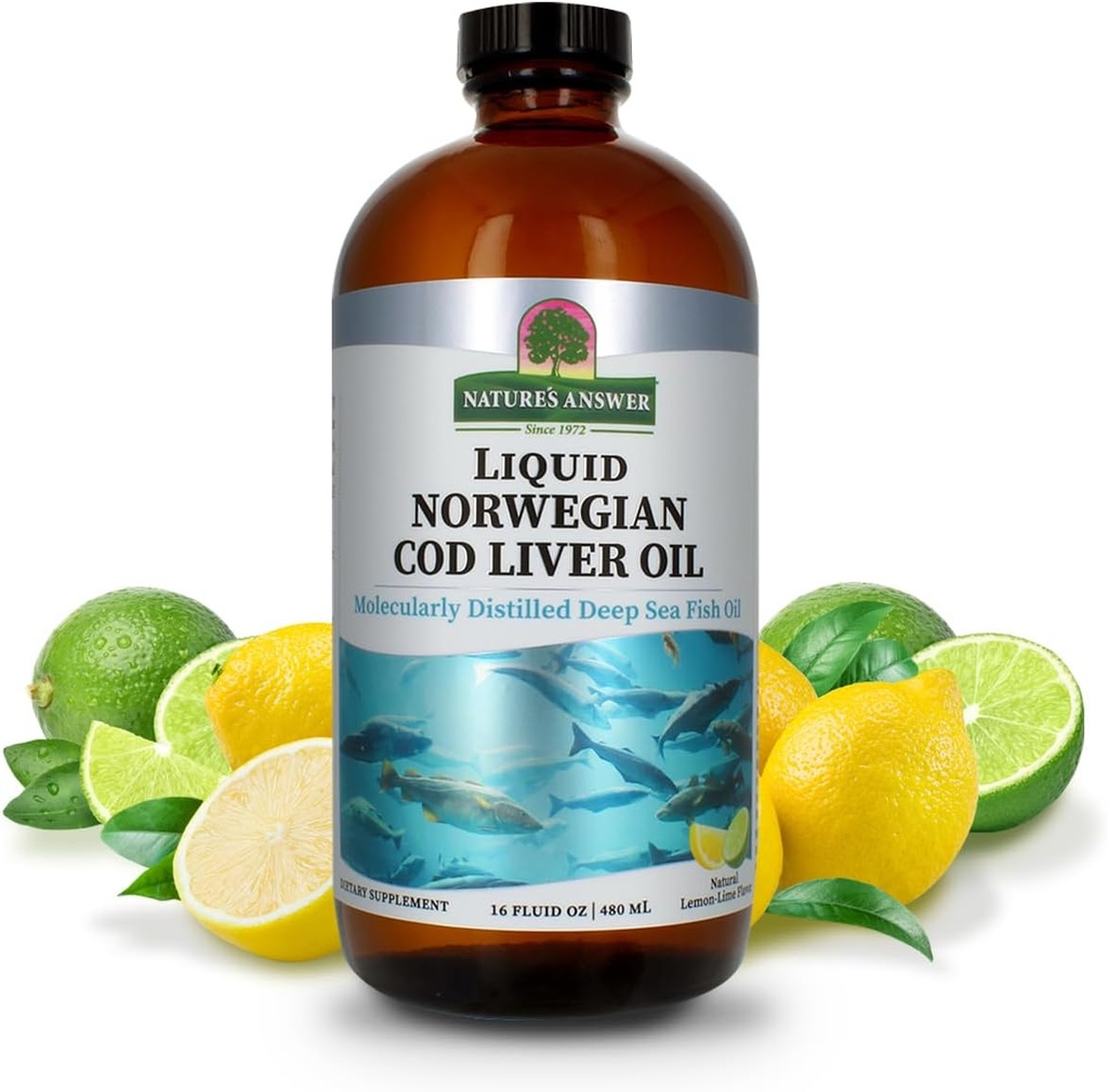 Nature's Answer Cod Liver Oil Liquid Supplement, 16-Fluid Unzen | Fördert ein gesundes Herz & Gehirn | Kognitive und Herz-Kreislauf-Unterstützung | Große Verkostung (Pack von 2)