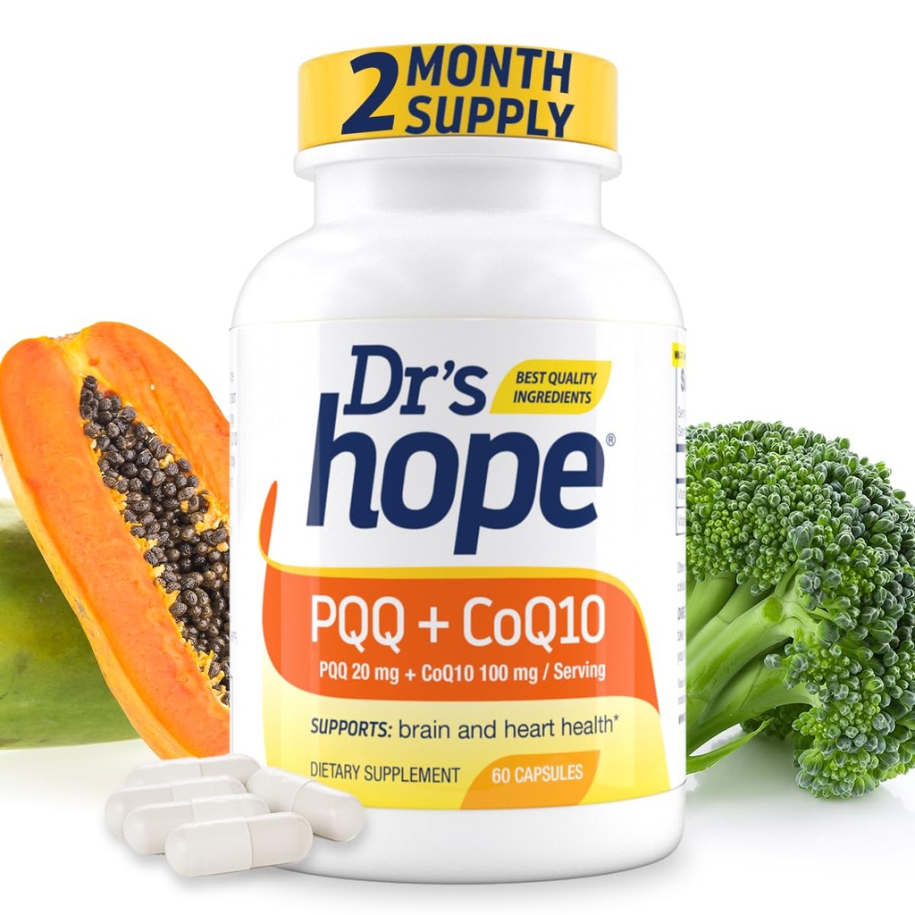PQQ CoQ10 - PQQ 20mg Mit CoQ10 100mg, PQQ Supplement Mit Coenzym Q10 Supplement unterstützt Gehirngesundheit, 60 Veggie Caps - 1 Kapsel pro Servieren