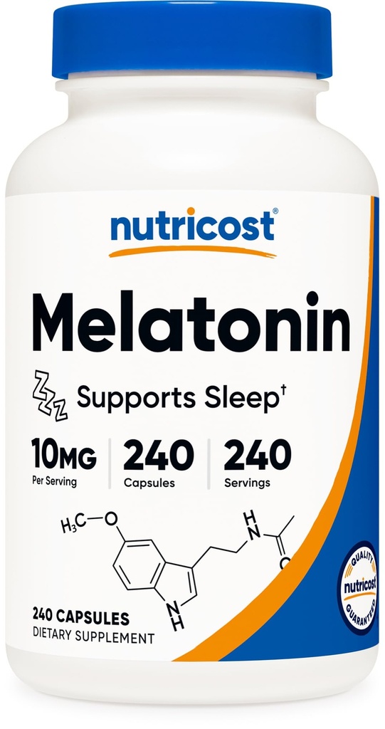 Nutricost Melatonin 10mg, 240 Kapseln, Nicht-GVO & Glutenfrei