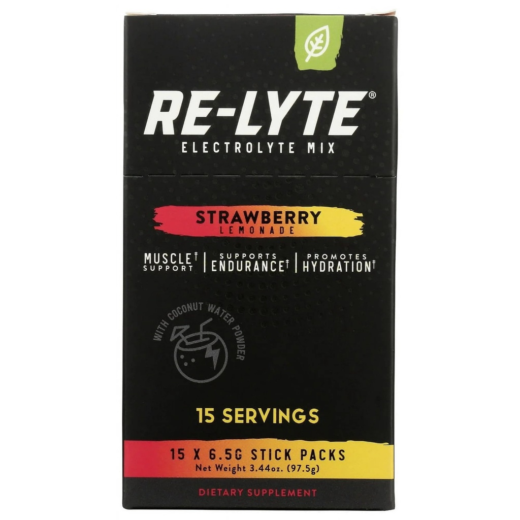 RELYTE Re-Lyte Electrolyte Bevanda Miscela Fragola Limonata 15 Serve Pacchetti 3.44 oz.