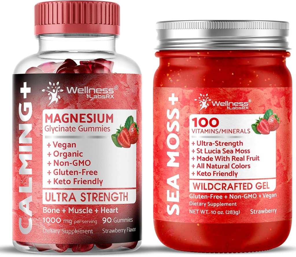 WELLNESS LABSRX Irish Sea Moss Gel Fragola Flavor - Magnesio Glycinate Gummies 1000mg