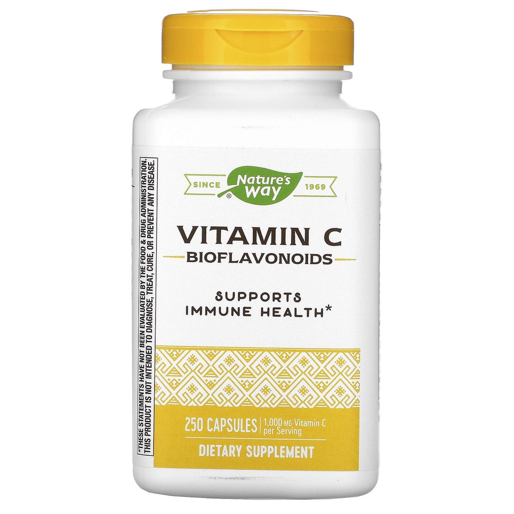 Nature's Way Vitamine C with Bioflavonoïdes, Immune Support*, High Potency Vitamine C per 2-capsule portion, Promote Collagène*, 1000 mg par 2-capsule portion, 250 Capsules (Packaging May Vary)