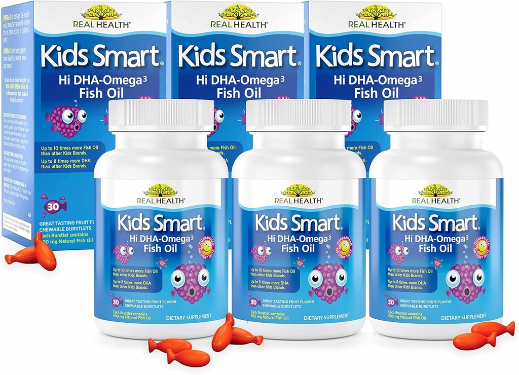 Real Health Bioglan Kids Smart Omega 3 Fish Oil, 30 Chewable Burstlets (Pack of 3)