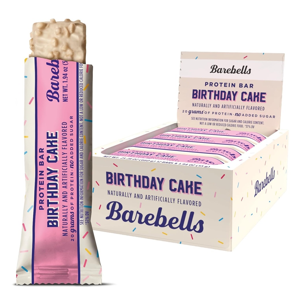 Torta di compleanno di Barebells Protein Bars - 12 Conte, 20g Alta Protein Treats - Cioccolato Nutrition Bar con 1g Total Sugars - On-The-Go Colazione o Post-Workout Snack