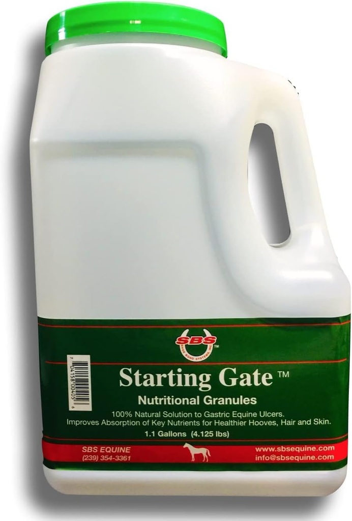 Granules de départ de SBS Equine - Traitement de l'ulcère de l'estomac de cheval et soulagement de l'ulcère, formule de supplément de cheval pour l'alimentation, préparation parfaite comme un complément de cheveux, de peau et de toit (1.1 Gallon)
