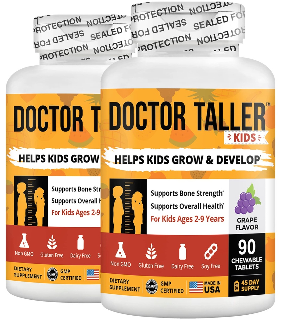 NuBest Doctor Taller Kids - Multivitamines pour enfants, Vitamines pour nourrissons - Soutien de la force osseuse, Immunité améliorée avec le calcium, Multivitamines pour les âges 2 à 9 - Arôme de raisin - 90 comprimés à croquer