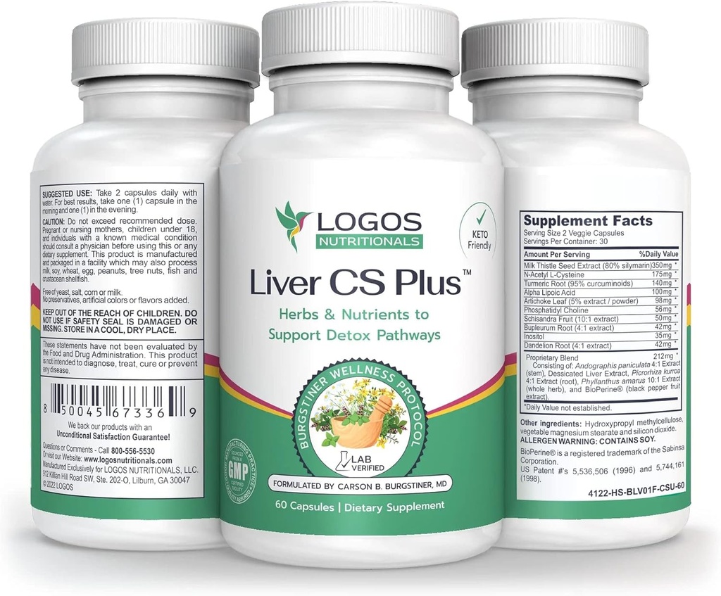 Logos Nutritionals-Liver CS Plus-60 Potente fegato Detox Formula Veggie Caps- Aumentando Glutathione e Abbassando lo stress ossidativo.