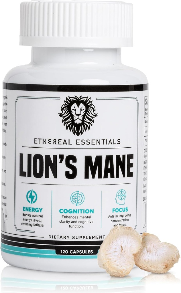 Lions Mane Mushroom Cognition Kapseln (120 Count) - Mushroom Powder Lion's Mane Extract - Gehirn Vitamine - Kognition - Fokus Supplement