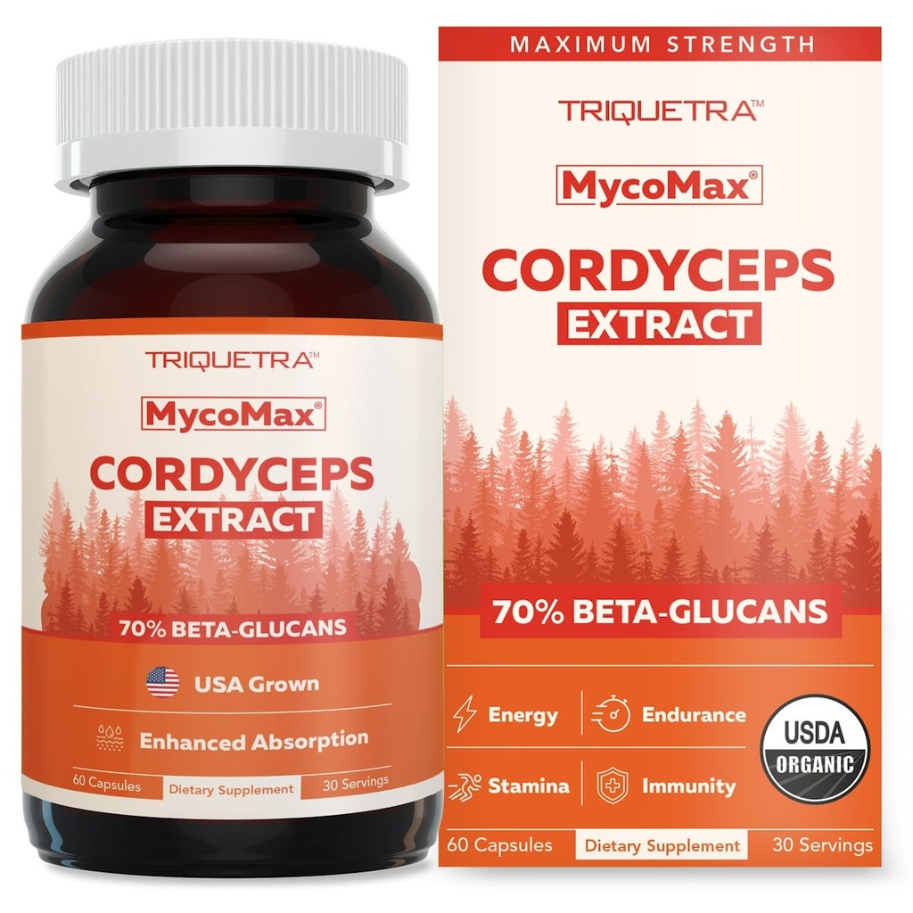 Estratto di funghi di Cordyceps organico - 70% Beta Glucans - Livelli nutrienti attivi più elevati, capsule di Cordyceps di potenza massima, US Cresciuto + Estrazione ad ultrasuoni - Prestazioni, Immunity & Energy - 60 capsule