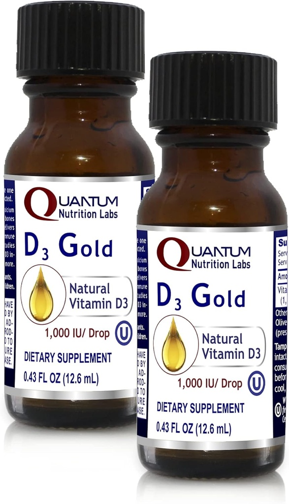 QNL D3 Or - Vitamine D gouttes liquides - Supplément de force osseuse - Offre un soutien cardiovasculaire et immunitaire - Produit de santé et de bien-être premium - 0,43 fl oz (2 pack)