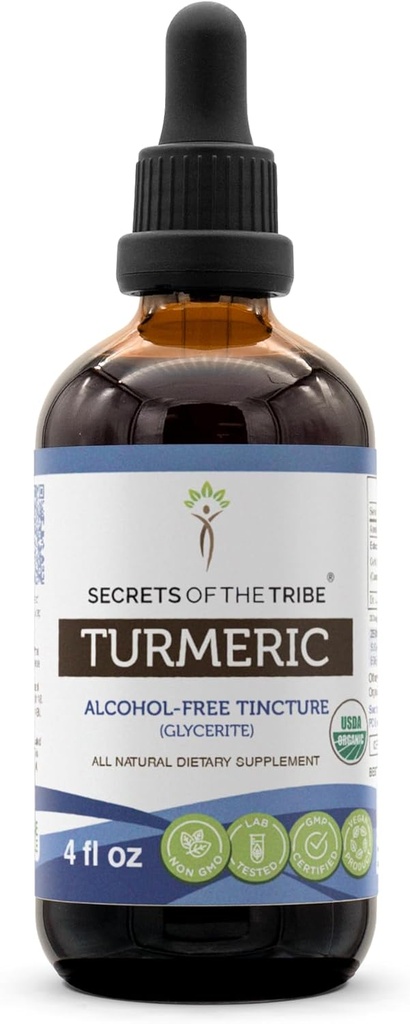 Kurkuma USDA Organic Tincture | Alkoholfreier Extrakt, hochkarätige Kräutertropfen, Gesunde Gelenke | Hergestellt aus 100% Certified Organic Turmeric (Curcuma Longa) Getrocknete Wurzel 4 OZ