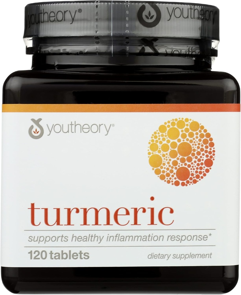 Youtheory Turmeric supplemento dietetico avanzato, supporta la risposta di infiammazione sana, 120 compresse