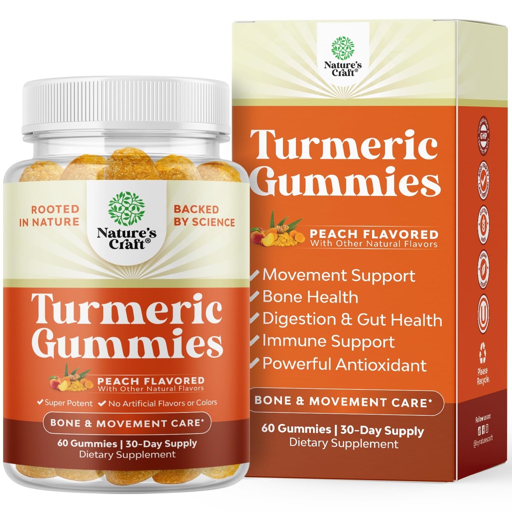 Gummie del supporto immunitario della curcumina curcumina - Gummie erboriche del Booster immunitario per il supporto congiunto e la cura avanzata della pelle - con il supplemento comune del pepe nero Vitamine della pancia con la polvere della curcumina