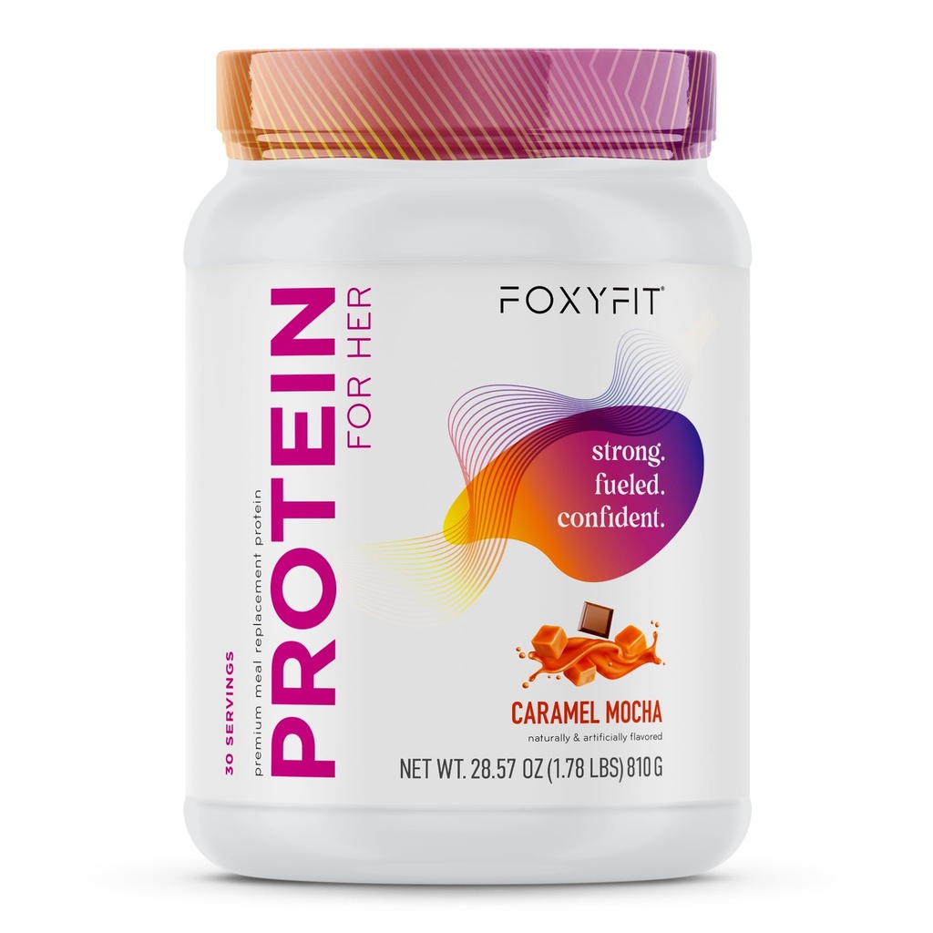 FoxyFit Protéine pour elle, Caramel Mocha Whey Protéine Poudre avec CLA et Biotine pour un Glow santé (1,85 lbs)