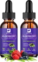 Elderberry Syrup | Organic Quercetin Black Elderberry Liquid Drops for Kids & Adults | Sambucus Elderberry Extract with Vitamin C, D3, Zinc | Vegan, Gluten Free, 2 Pack