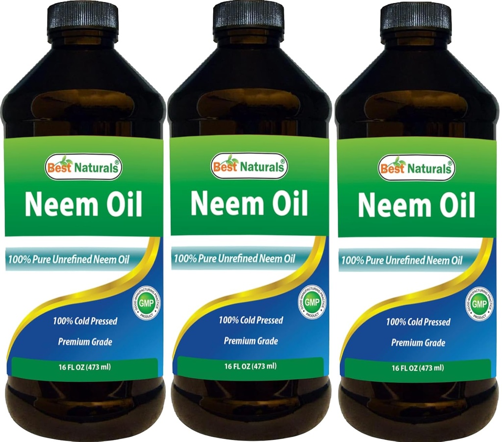 Best Naturals 100% reines Neem Öl, 100% kalt gepresst und unverarbeitet - 16 OZ (3 Flaschen)
