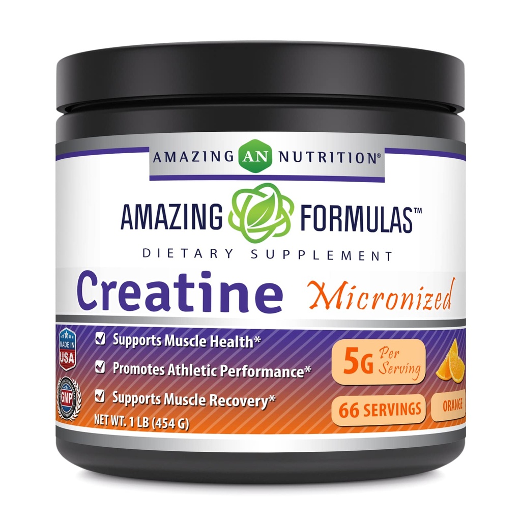 Erstaunliche Formeln Mikronisierte Kreatin-Monohydrat-Pulver-Ergänzung | 5000 mg pro Servieren | Ideal Pre & Post Workout-Ergänzung | Made in USA (1 LB, Orange)