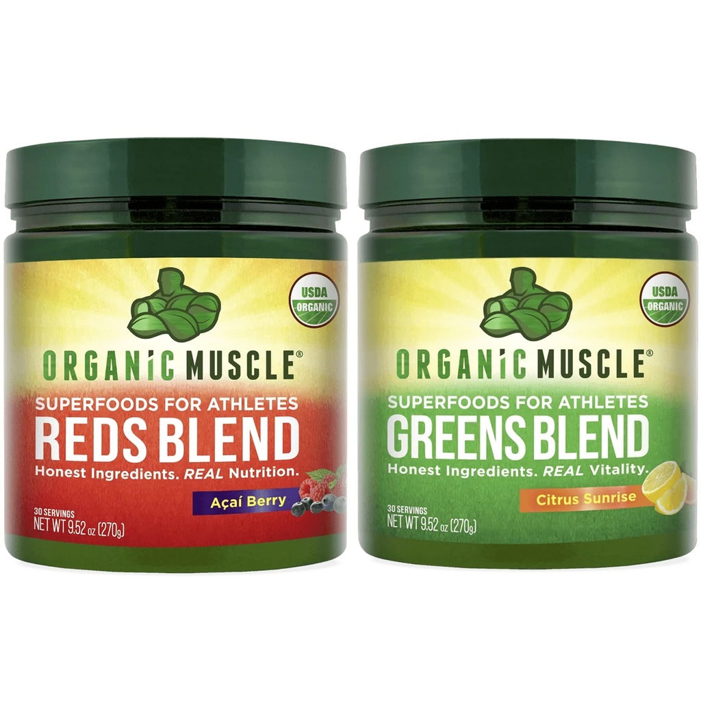 Bio Muscle Vegan Greens and Reds Superfood Powder - USDA Organic & Plant Based Red Juice & Green Juice Powder Bundle for Energy, Focus, Digestion & Immune System - Non GMO 30 Servis