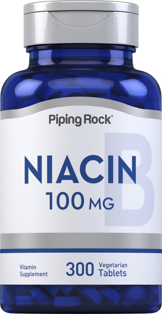 Piping Rock Niacin Supplemento 100mg | 300 compresse | Vitamina B3 per uomini e donne | Acido Nicotinico con Flushing | Vegetariano, Non OGM, Gluten Free