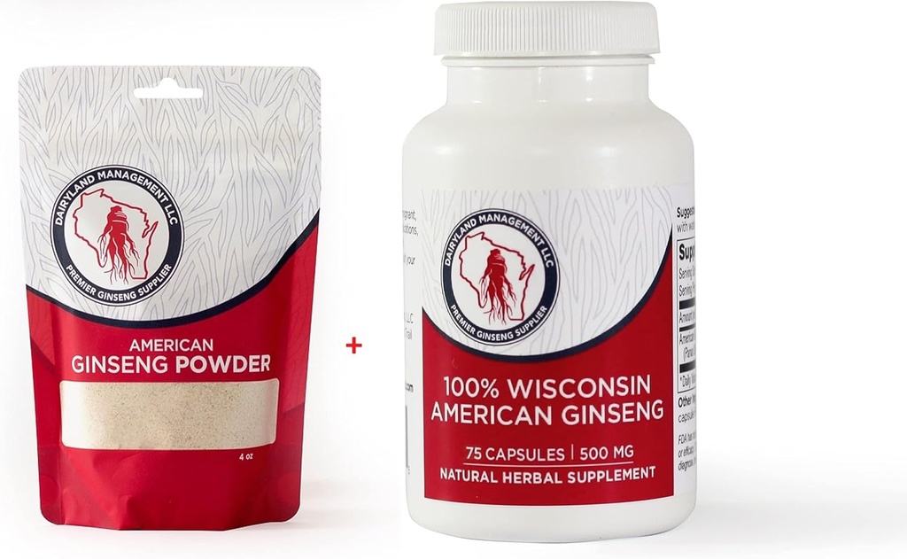 Dairyland American Ginseng Powder 4 oz and Capsules 75 ct Pack de Ginseng Wisconsin – Direct de l'agriculteur au consommateur