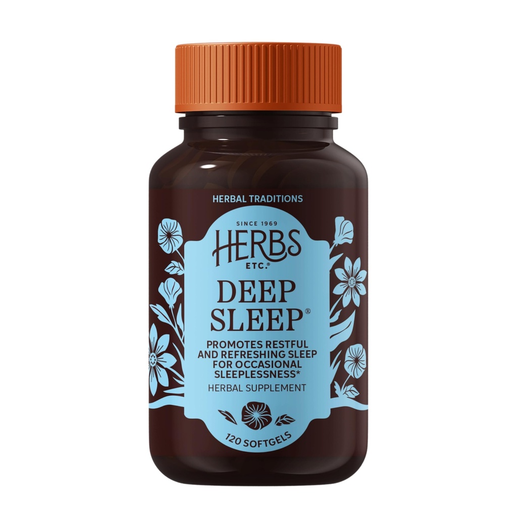 Herbs Etc. Deep Sleep Softgels - Herbal Sleep Support Supplement - Rest & Calming Support mit Passionflower, Kamille & Lemon Balm - 120 Softgels (120 Servietten)