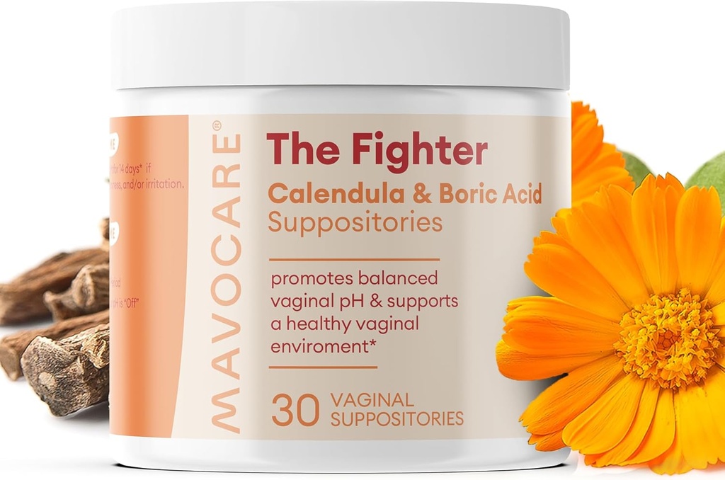 MavoCare Boric Acid Suppositories for Women – 600mg con Calendula & Vitamin E – BV & Yeast Infection Support, pH Balance, Odor Relief, Fast-Dissolving, idratante, Vegan Formula