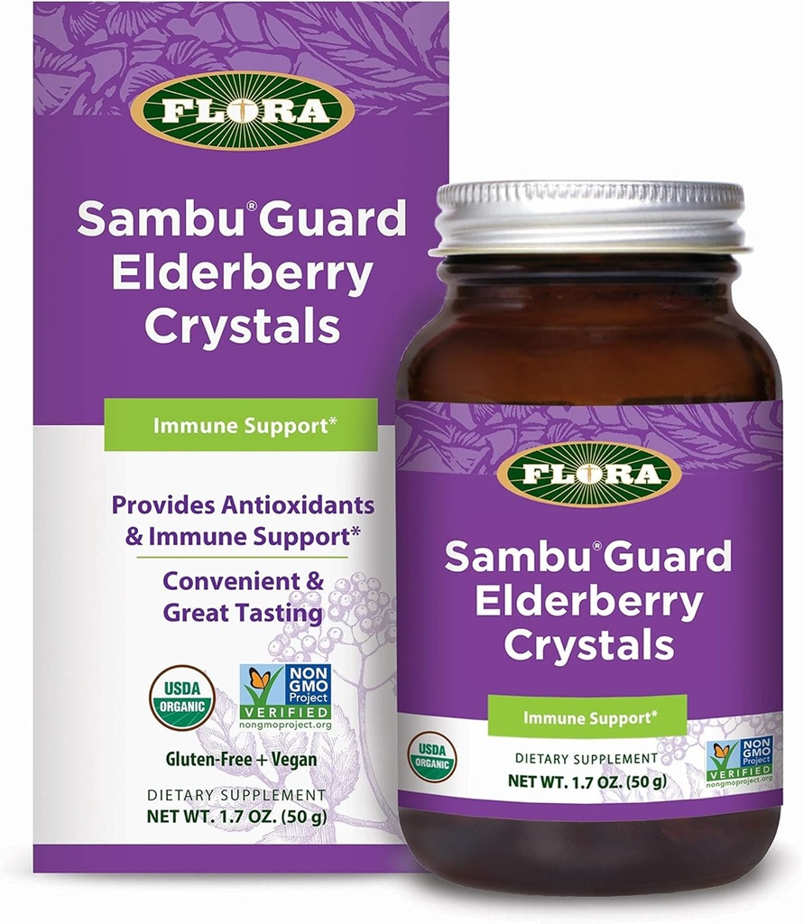 Flora - SambuGuard Cristalli di sambuco, Fornisce antiossidanti e supporto immunitario, rafforzare l'immunità, Corpo di disintossicazione, Boost Energy, 1.7-oz. Polvere