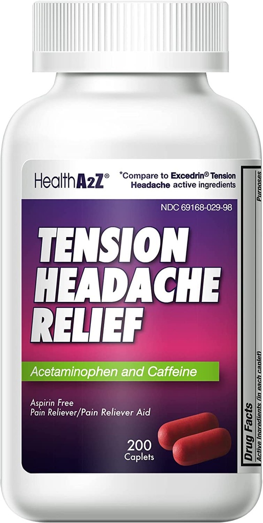 HealthA2Z® Relief des maux de tête de tension (200 caplets (paquet de 1))