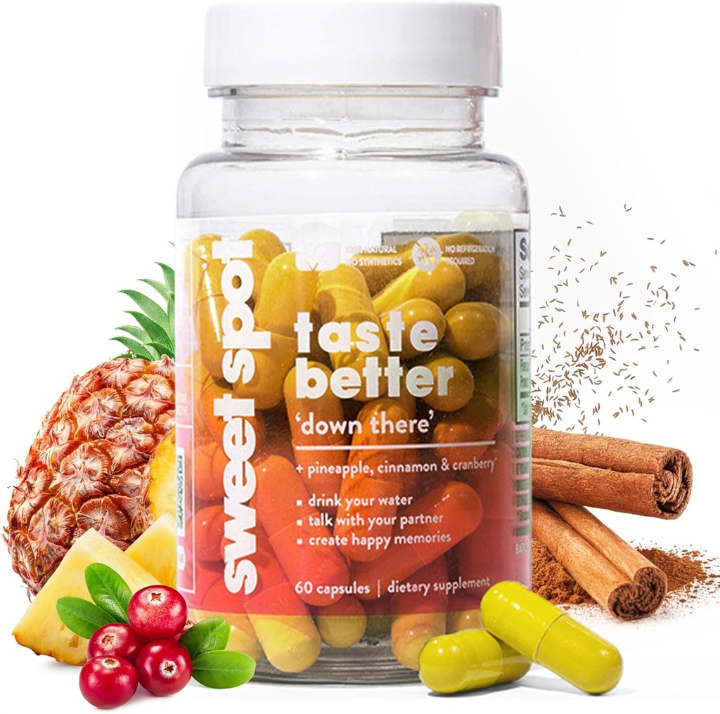 Sweet Spot – Ananas & Cranberry Vaginal Health Supplement, 60 capsule – rinfresca il gusto, promuove l'equilibrio femminile, pH Balance & Odor Control, con Estratto di cannella naturale – Made in USA