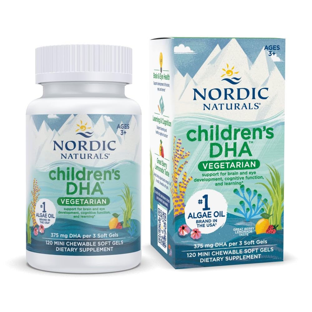 Nordic Naturals Végétarien pour enfants DHA - Supplément pour enfants DHA Omega-3 -Huile d'algues - Berry Lemonade Mini Chewables - Formule végétale pour les enfants de 3 ans et plus - 120 gels mous - 40 portions