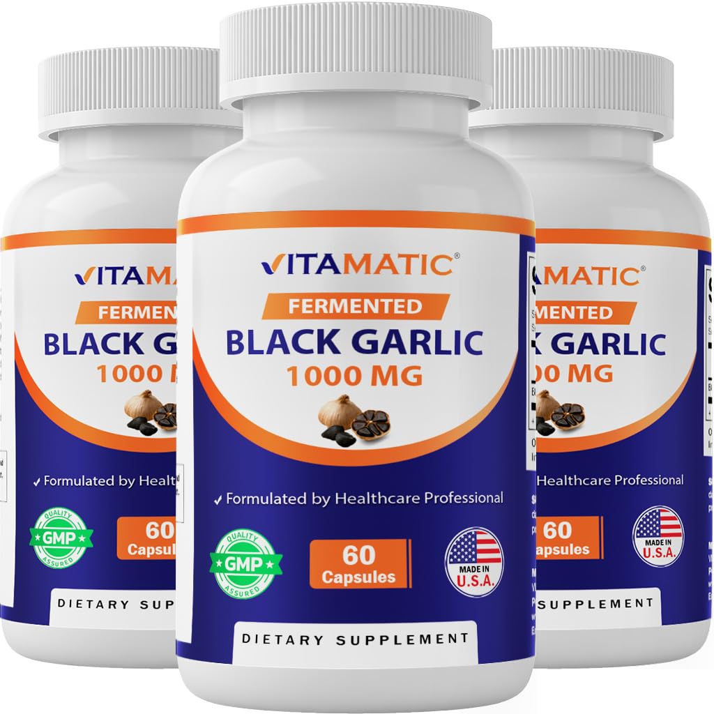 Vitamatic 3 Pack Fermented Black Garlic Extract 1000 mg 60 Kapseln - Non-GMO, Gluten Free - (Gesamt 180 Kapseln)