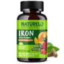 NATURELO Vegan-Eisen-Ergänzung mit Vitamin C und Bio-Lebensmittel - Sanfte Eisen-Säulen für Frauen und Männer mit Eisenmangel inklusive Schwangerschaft, Anämie und Vegan-Diäten - 90 Mini-Kapseln