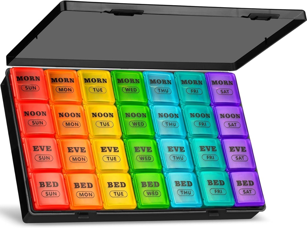 XL Large Weekly Pill Organizer 4 volte al giorno, 7-Day Pill Boxs and Organizer AM PM, Big Compartments Pill Case, Organizzatore mensile 28 giorni Dispenser per olio di pesce