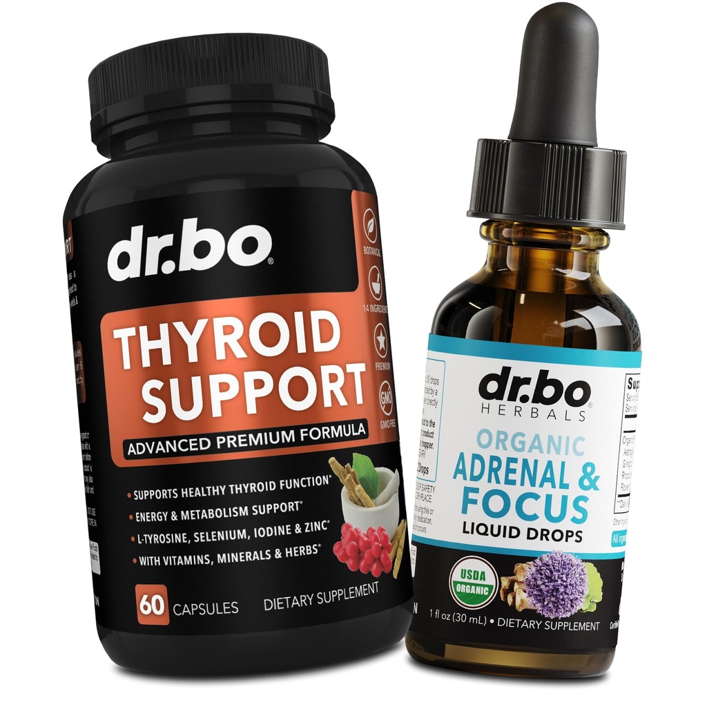 Supporto tiroide e gocce di messa a fuoco surrenale - Complesso di complementi tiroidei con L-tirosina Selenio Iodina e supporto organico surrenale Supplementi Focus Gocce liquide - Natural Brain and Memory Fatigue Attenzione