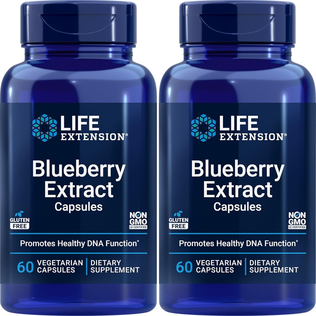 Prolongation de vie Extrait de bleuets, 60 capsules végétariennes (paquet de 2)