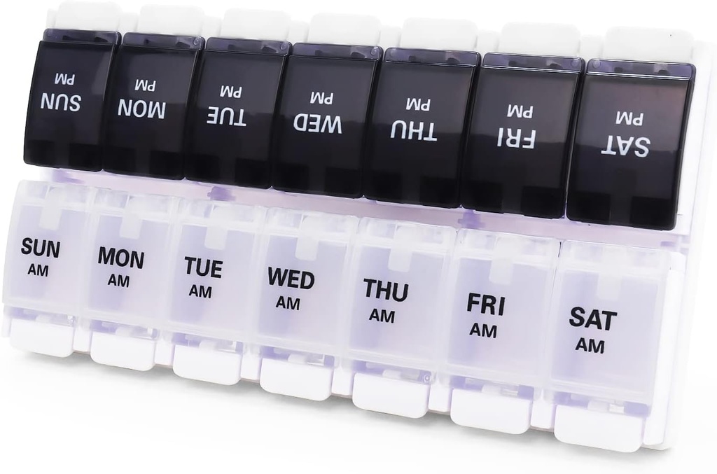 Grandi scatole di pillole e organizzatore 2 volte al giorno, MOLN HYMY 7 giorni AM PM caso di pillole, 14 scomparti Dispenser di pillole per tenere grandi integratori di vitamina olio di pesce (nero + bianco)