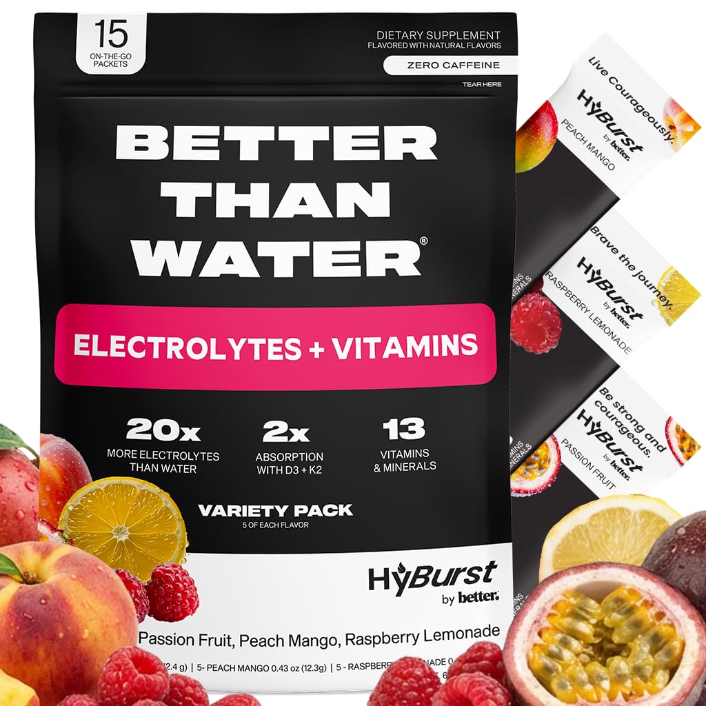 Poudre de supplément d'électrolyte et de vitamine, Mélange de boisson avec B12, L-Theanine, D3, K2, Zinc, Magnésium, Potassium, Supports Concentré calme et énergie, Pack de variétés 1, 15 Pack