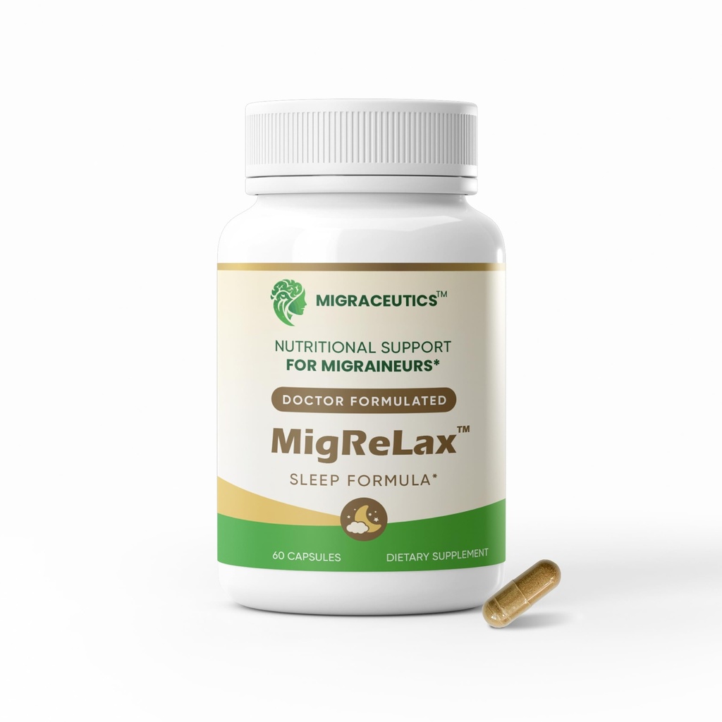 MigReLax - Arzt Formulierte Migraine Relief Ergänzungen - Schlaf & Entspannung Unterstützung mit Valerian, Lemon Balm, Passion Flower, Hopfen - Migraine Ergänzung für Frauen & Männer - Migraine Kopfschmerzen Unterstützung