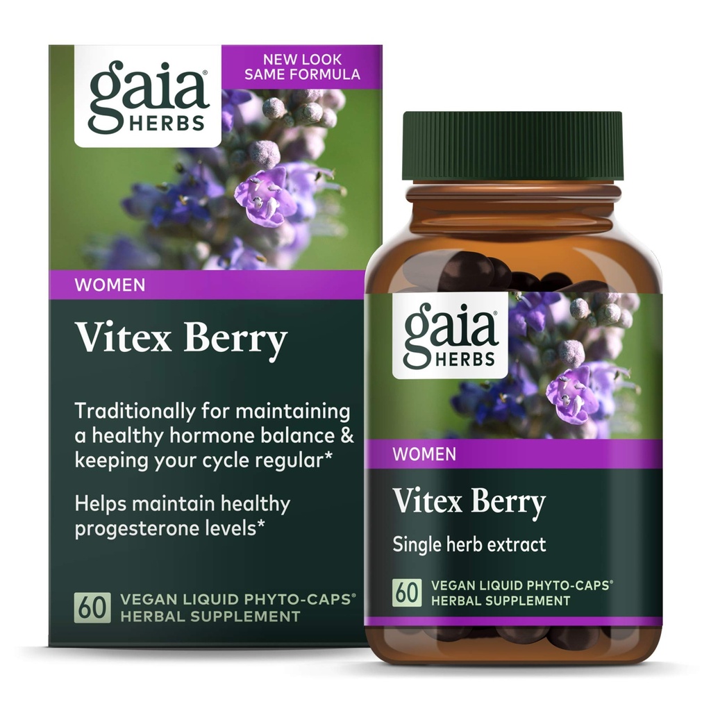 Gaia Kräuter Vitex Berry, Chasteberry, Hormon Balance für Frauen, Vegan Liquid Kapseln, Schwarz 60 Zähler