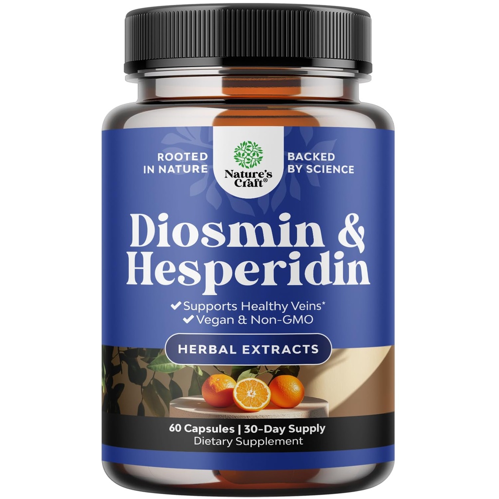 Diosmin Hesperidin 1000mg Complesso per adulti - Bitter Orange Supplemento per il supporto delle vene varicose, Leg & Feet Sangue - Diosmin & Hesperidin Integratori da Citrus Aurantium - 60 Conte