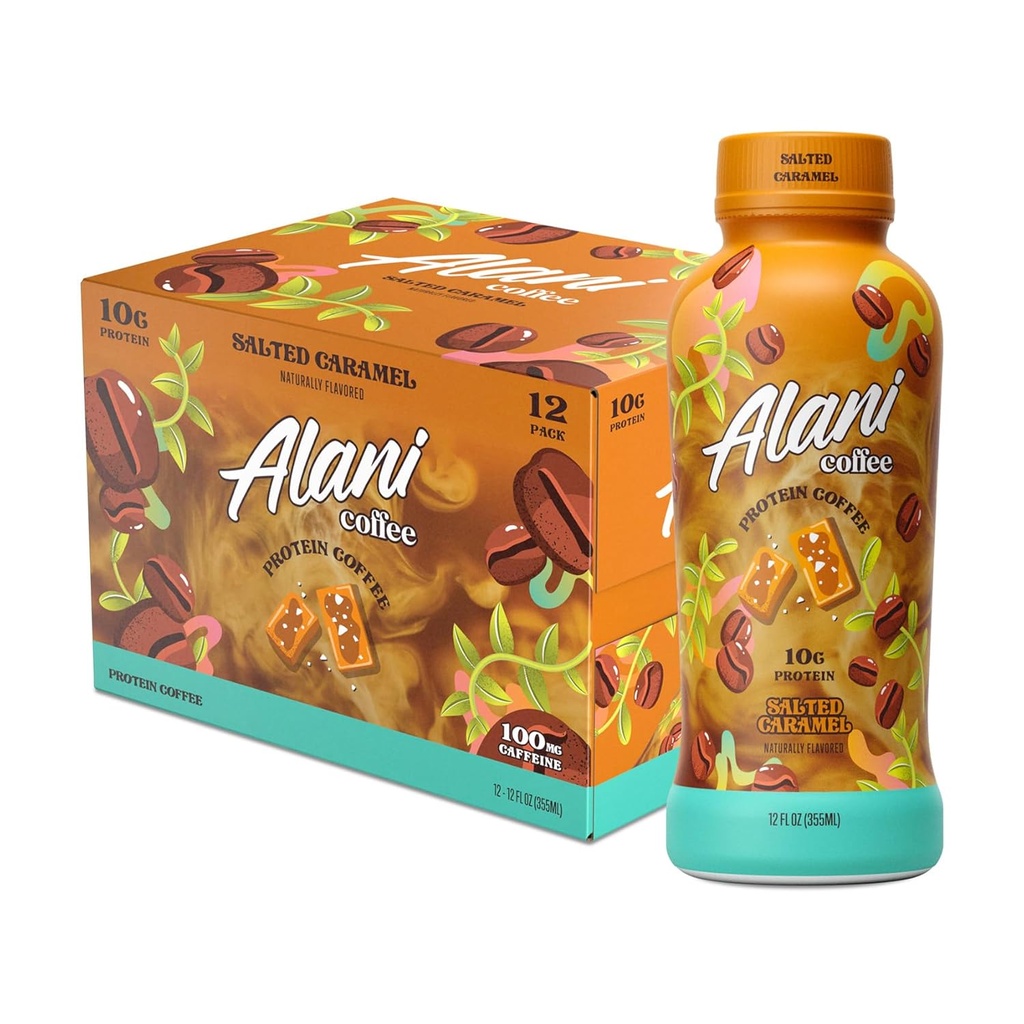 Alani Nu Protein café SALTED CARAMEL , prêt à boire Brew froid avec 10g de protéines , 100mg caféine , 90 calories, naturellement aromatisé , 12 Fl Oz bouteilles , 12 Pack