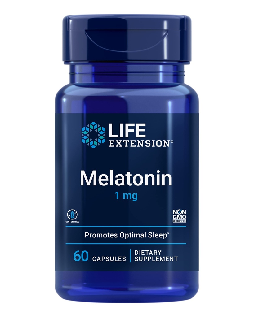Melatonina Estensione della vita 1 mg - Per la notte riposante, equilibrio dell'ormone e salute immunitaria - rilascio immediato - senza glutine, non OGM - 60 capsule